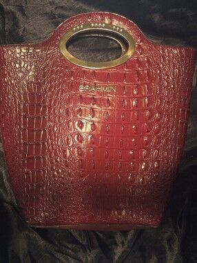 Brahmin Red Croc-Embossed Tote with Gold Oval Handle
